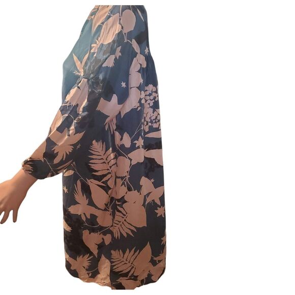 Tallulah & Hope Sz 12/14 (L) Slate Blue/Beige Floral Silk Shirt Dress 3/4 Sleeve - Picture 5 of 11